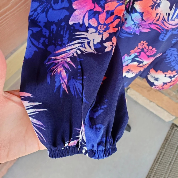 One Clothing Blue Tropical Long Sleeve Romper Size Small - Picture 5 of 16